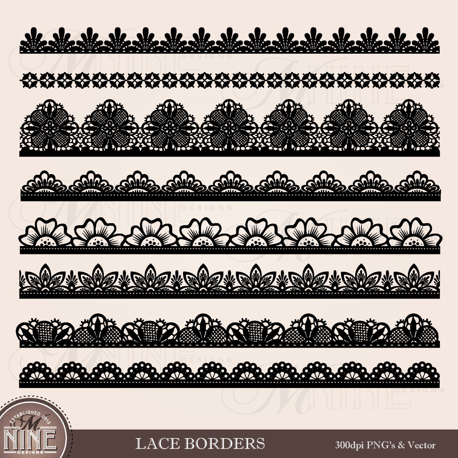 LACE BORDERS Digital Clipart Design Elements Edges Instant