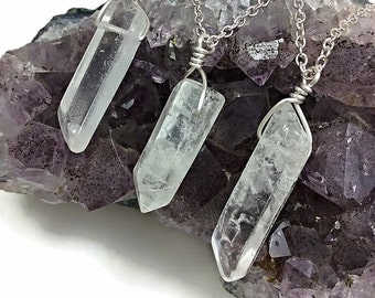 Clear Quartz Necklace- Raw Quartz Point Necklace- Crystal Point Pendant- Raw Crystal Necklace Sterling Silver- Energy Healing Stone Necklace
