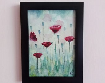 Wild Flowers II original watercolor painting with frame