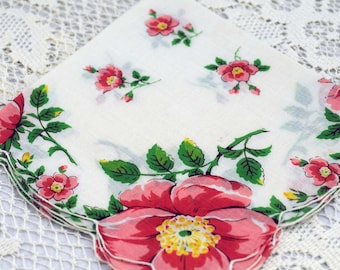 Vintage Hankie Peach and White Floral #A-23