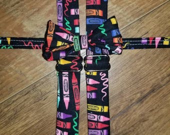 Fun bow tie and suspender set/ school outfit/ties for boys/toddler/graduation/ preschool - great for pictures and parties crayons colorful