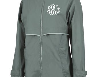 FREE SHIPPING! Charles River New Englander Monogrammed Rain Jacket Waterproof More Colors XS-3X Gray Mesh Lined Coat ~ Full Zip ~ Hooded
