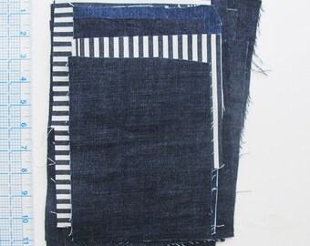 Denim Fabric Scraps | 6 ounces of cotton denim fabric pieces for making small accessories or doll clothes or patchwork or textile art.