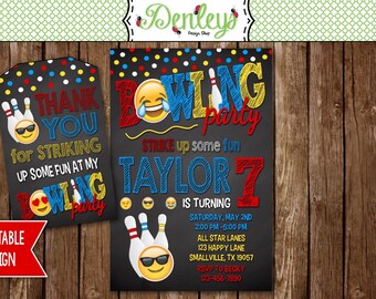 Emoji Bowling Party Invitation, Bowling Party Invitation, Emoji Birthday Invitations, Emoji Printable, Emoji Invitation (EM10)