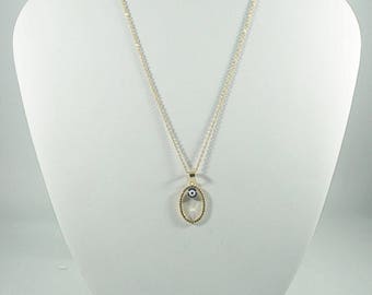 Stainless Steel Evil Eye with Pendant GOLD Necklace. WHITE.