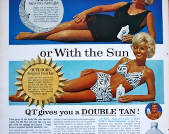 1965 ad Coppertone QT Sunless Tanning Lotion Cosmetic Beauty Product 1960's Woman in Bikini photo Vintage Print Ad ETK207
