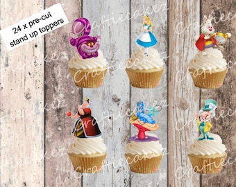 24 x Pre Cut Edible Stand up Alice in Wonderland Cupcake Toppers
