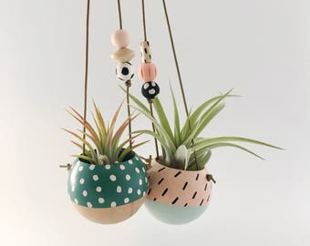 Mini Hand-Painted Hanging Planter // Succulent Planter Air Plant Planter