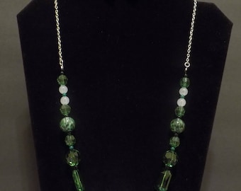 Green Leopard print beaded silver chain necklace set