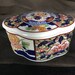 Elegant IMARI lidded box porcelain trinket jewelry box floral blue pattern with gilded gold collectible Japan signed home decor gift