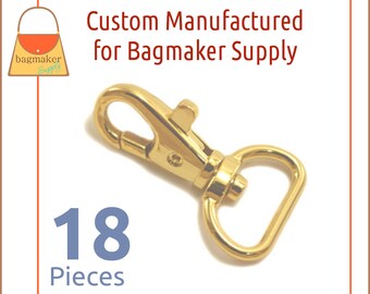 3/4 Inch Trigger Style Snap Hooks Shiny Gold Finish, 18 Piece Package Purse Clips, Handbag Bag Making Hardware Supplies. .75", SNP-AA138