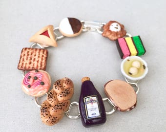 Epic Jewish Food Bracelet - MADE TO ORDER - polymer clay miniature food jewelry
