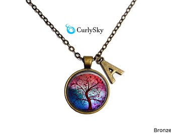 Tree Art Necklace Tree of Life Whimsical Tree Necklace Curly Tree Necklace GIft tree Necklace Whimsical tree pendant Blue and Red Necklace