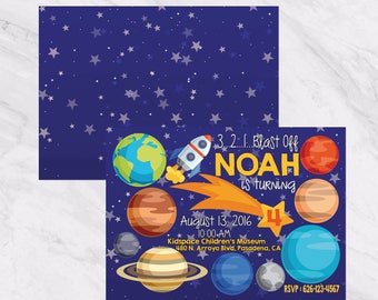 Space Birthday Invitation - Outer Space Party Invitations - Planets - Rocket
