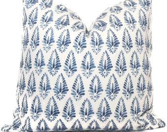 Light Blue and White Block Print Decorative Pillow Cover, 18x18, 20x20, 22x22, 24x24, 26x26, lumbar pillow Lacefield Designs Agave