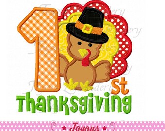 Instant Download First/1st Thanksgiving With Turkey Boy Embroidery Applique Design NO:1635