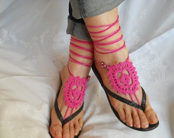 Crochet Barefoot Sandals Ready To Ship Summer Sandles Shoes Beads Victorian Anklet Foot Women Accessories Bridal Elegant Beach Wear Boho