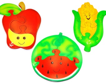 Combo1 Food puzzle with 3, 5 and 8 pieces in MDF-educational