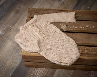 Alpaca Long Sleeve Romper - READY TO SHIP - photo prop earthy newborn
