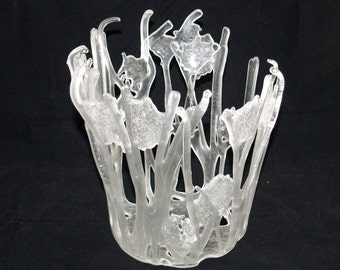 Large Fused Glass Clear Tangled Vessel