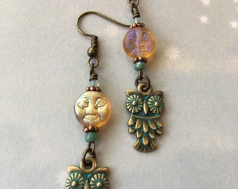 Owl and Moon Earrings