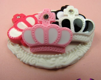 4 Pcs Crown with Crystal Decoden Kawaii Flatback Resin Cabochons 22 x 26mm