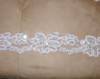 Lavendar color Beaded Alencon Lace Trim