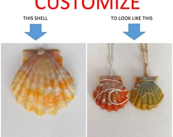 CUSTOMIZE An Ocean Wave Wire Wrapped Sunrise Shell Necklace; 14k Gold Filled; Sterling Silver