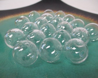 20 BLOWN GLASS HOLLOW Round Beads 20mm - Clear