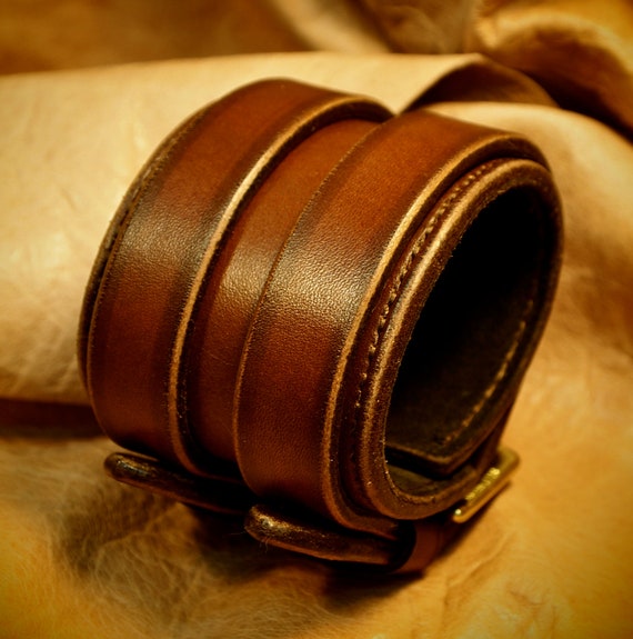 Leather cuff bracelet 2.25 inch distressed Brown Leather Handstitched suede lined Luxury wristband made for You in USA by Freddie Matara