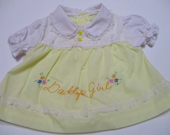 Vintage Girls Dress-Daddy's Girl-Embroidered-Size Newborn-White and Yellow