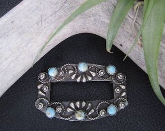 Vintage Sterling Silver & Turquoise Rectangular Brooch