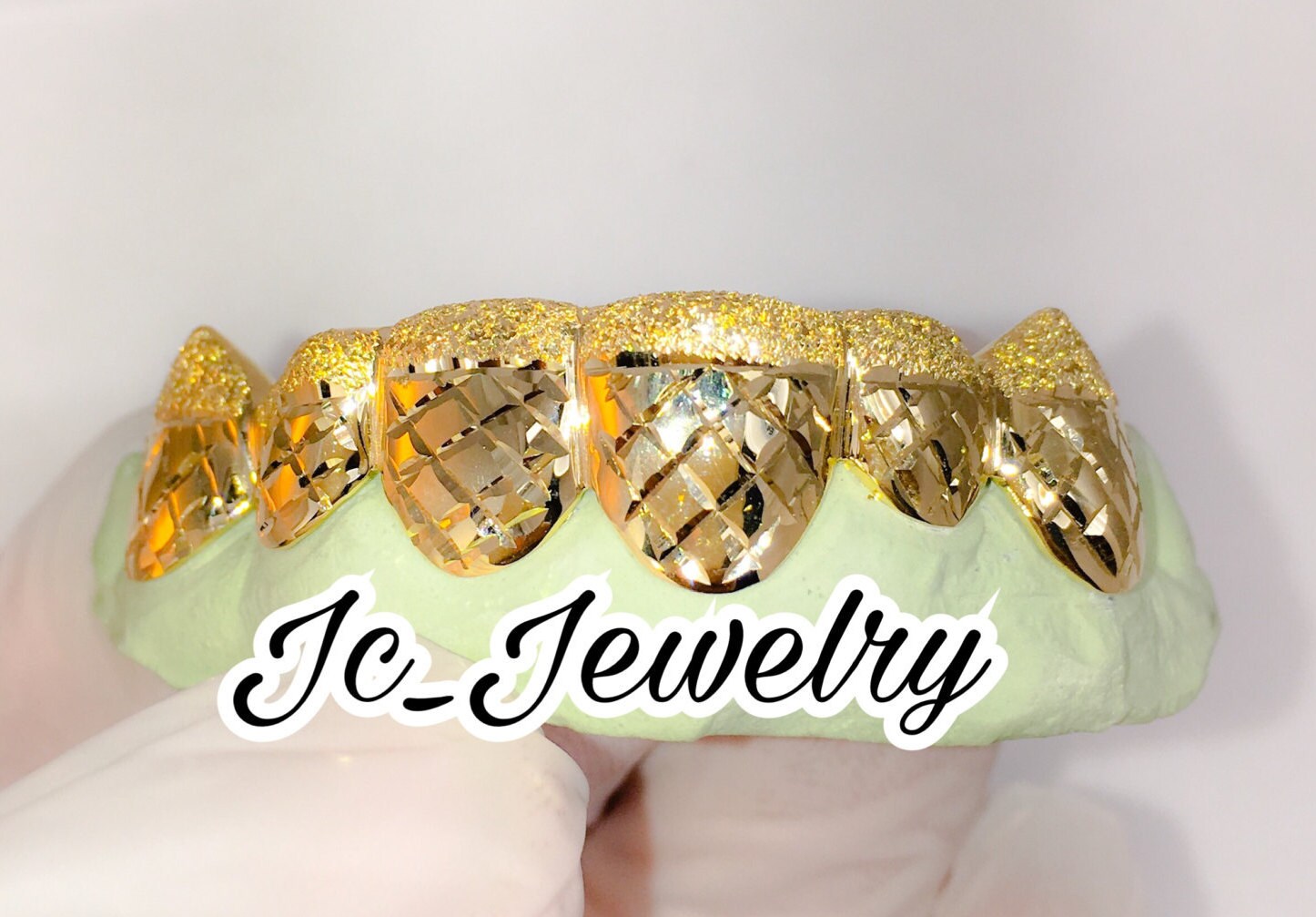 Custom 10k Gold Grillz Diamond Dust Diamond Cuts 14k Gold