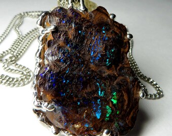 Boulder Koroit Opal Pendant code 3866 by Gabilo | Natural Organic Australian Opal Sterling Silver Necklace Fine Jewelry