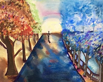 Giclee Print From Original Pastel-Walk At Sunset-Neo Impressionism-Abstract Lamdscape