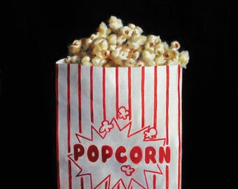 Popcorn 8x8 original oil painting realistic still life by Nance Danforth