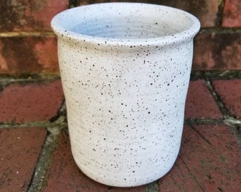 Stoneware Utensil Holder Wheel Thrown Pottery Speckled Brown Clay Handmade White Matte