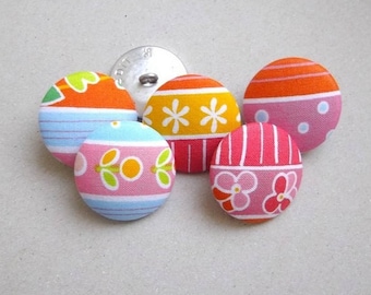 5 buttons 26 mm fabric stripes, polka dots and multicolored
