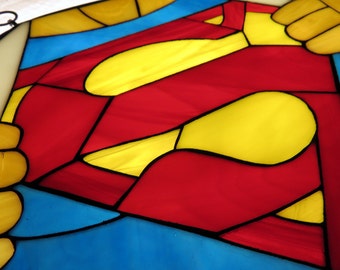 Superman stained glass mosaic - Window or wall hanging