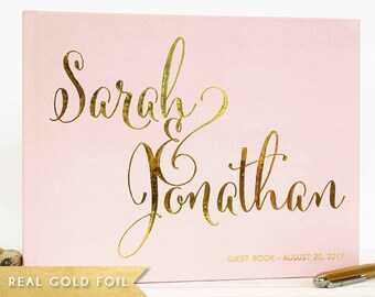 Wedding Guest Book wedding guestbook wedding album custom guest book landscape guest book real gold foil guest book horizontal blush pink