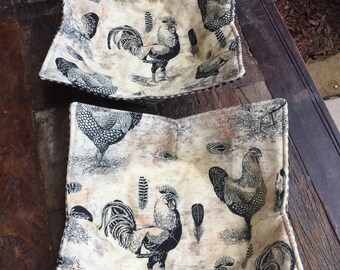 Microwave Bowl Cozies - Set Of Two - Roosters And Chickens - Ice Cream Bowl Holder