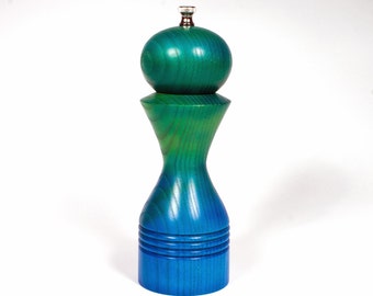 Colorful Pepper Grinder, Airbrushed Ash Pepper Mill, Peppermill Green Blue, Christmas Present, Wedding Present