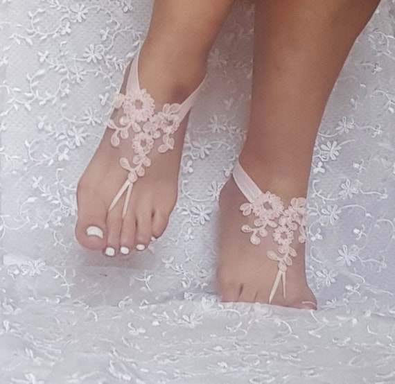 Bridal lace barefoot sandals beach wedding bridemaid gift pink pinkish