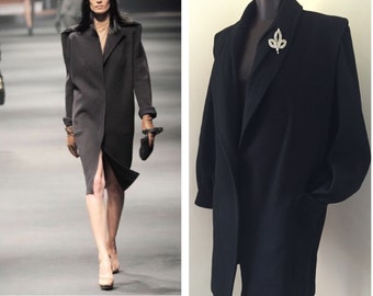 80's Oversized Black Wool Coat / High Fashion Style