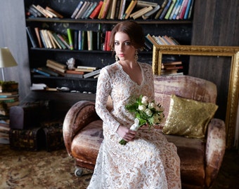 Modest wedding dress, Long sleeves wedding dress, Ivory wedding dress, Classic wedding dress, Winter wedding dress, 0061 // 2017