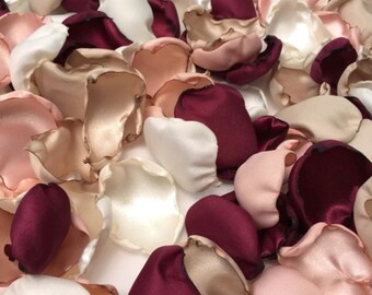 Marsala Maroon, blush pink, ivory, champagne mix of flower petals, Wine rose petals, Burgundy table decor, flower girl petals, wedding decor