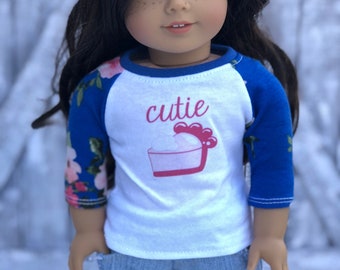 American Made Doll Clothes | Cutie Pie Graphic 3/4 Floral Sleeve BASEBALL TEE for 18 Inch Doll