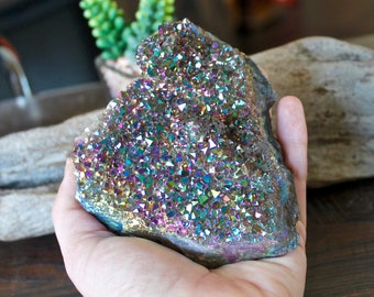 320g Amethyst Aura Quartz Crystal Cluster, Wiccan Altar Supplies, Titanium Aura Crystal, Aura Quartz Crystal Specimen, Rainbow Aura Quartz