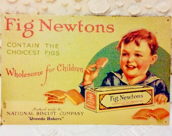 Rare Vintage Fig Newton Tin Sign Metal Cookie by National Biscuit Company Americana Advertising