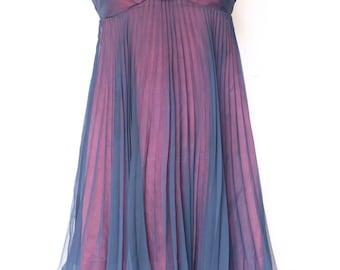 1960s pleated Mini Dress,navy,dark pink,pleated,rose,club,evening, mini dress